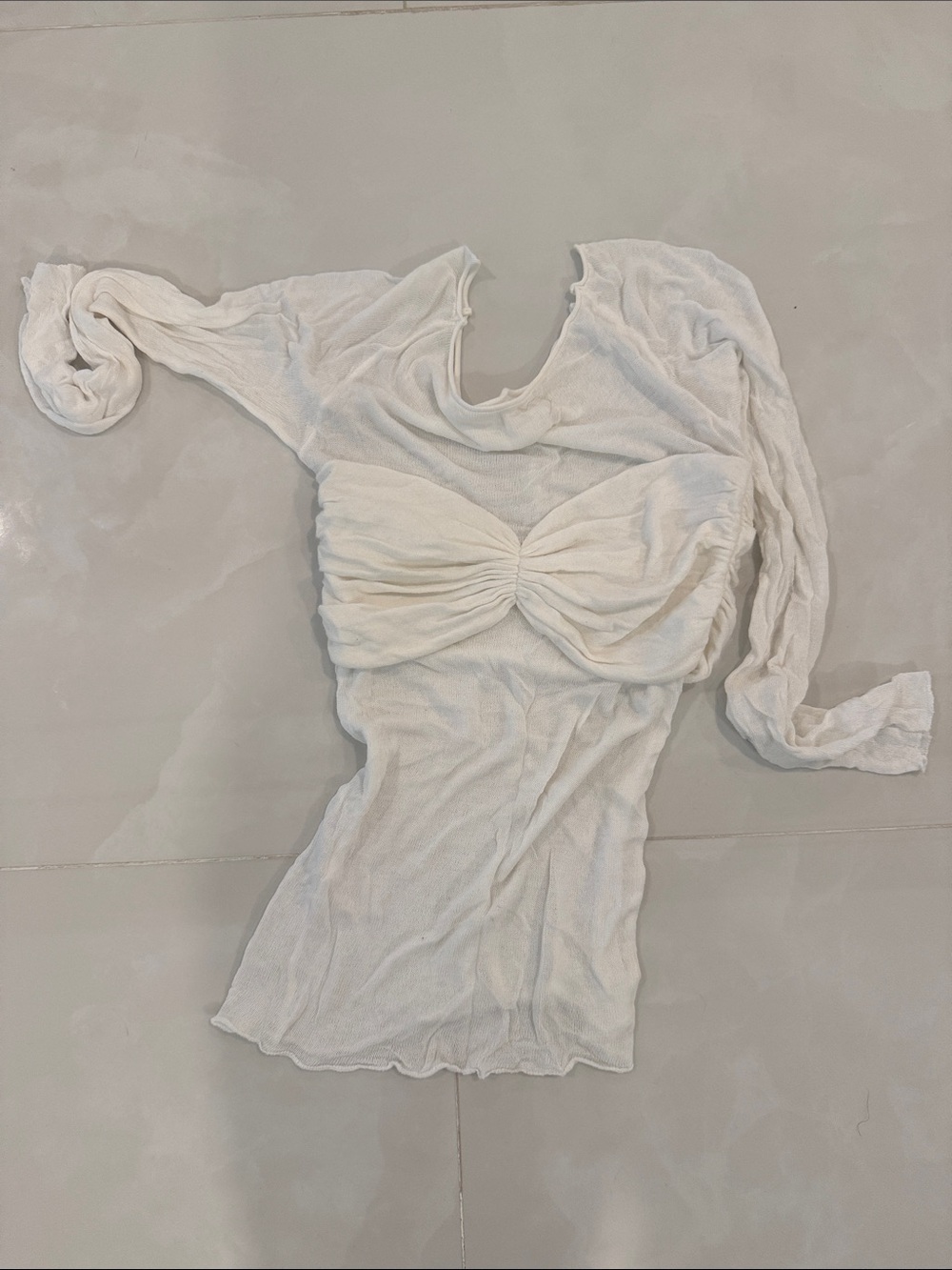 Zara White Sheer Twist-Front Long Sleeve Top